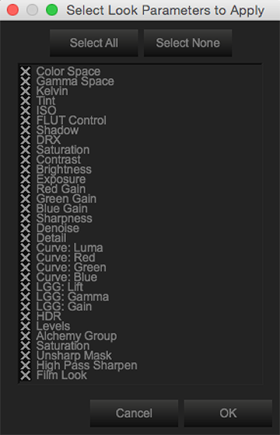 Select Look Parameters to Apply